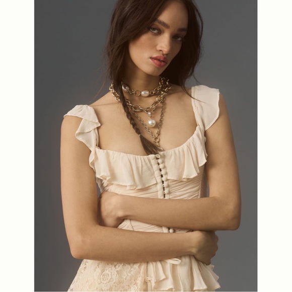 Anthropologie Cream Ruffled Off-Shoulder Tiered Dress - Picture 5 of 15